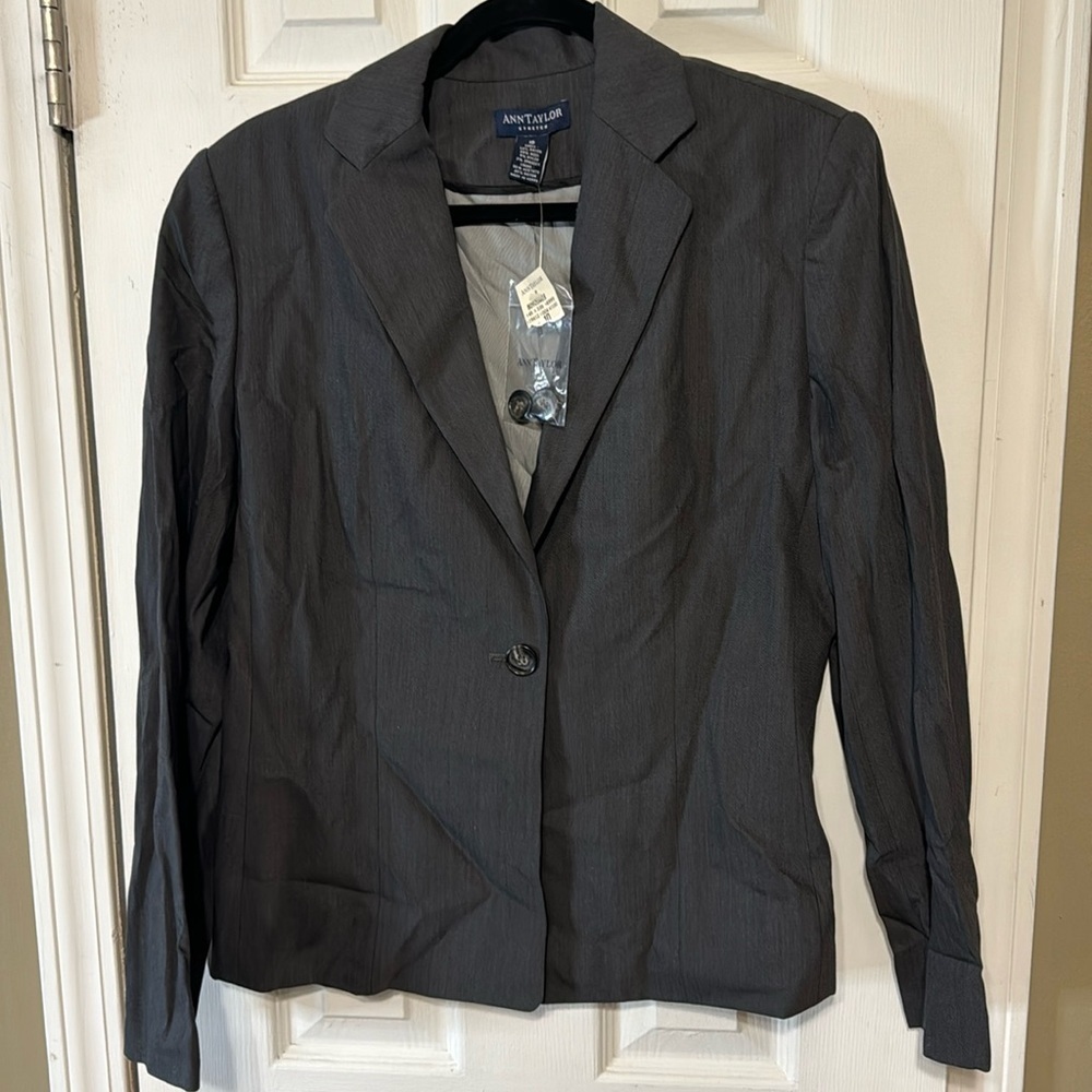 NWT Ann Taylor Stretch Wool Blend One Button Grey Blazer Size 10